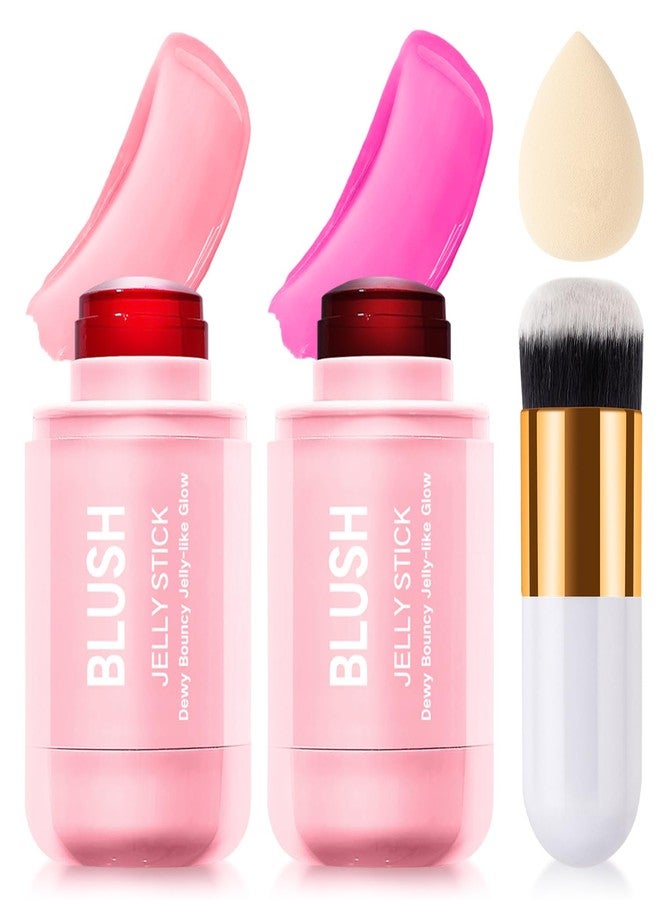 Topcent 2 Pcs Jelly Blush Contour Stick for Cheeks Eyes Lips Lightweight Dewy Finish Blush Stick Waterproof Long Lasting Lightweight, Sheer & Buildable Color Makeup Set for Wome (SET A) - Image 1